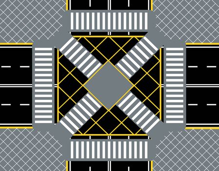 City street crossroads with zebra crosswalk. Close-up.  illustrationの写真素材
