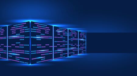 Server rack, blockchain technology, data center, concept of cloud storage and data exchange. Place for advertising. illustrationのイラスト素材
