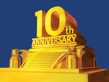 golden 10th anniversary on a platform