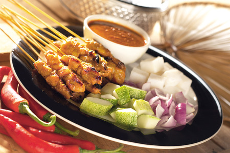 Satay served with onion and cucumberのeditorial素材