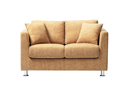 Comfortable and stylish linen fabric sofa isolated on white backgroundの写真素材
