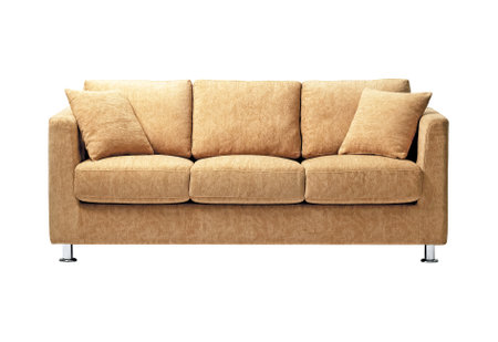 Comfortable and stylish linen fabric sofa isolated on white backgroundの写真素材