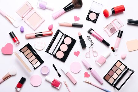 Make-up products on white backgroundの写真素材