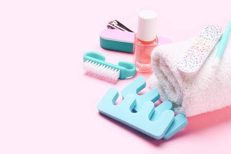 Pedicure set on light color backgroundの写真素材