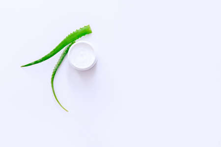 Organic cream with aloe on white background, top viewの写真素材