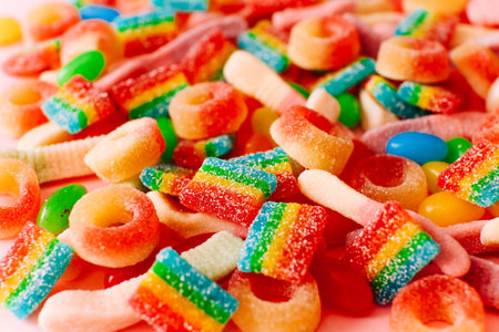 Mixed collection of colorful candy, close up