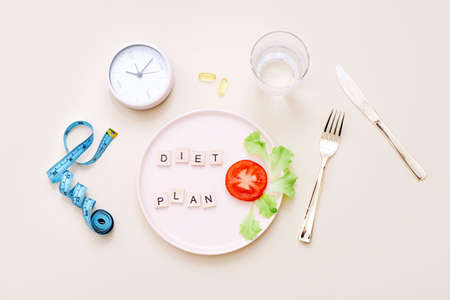 Meal plan. Diet and weight loss concept. View from above. Flat layの写真素材