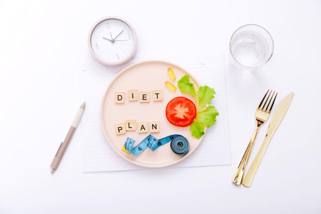 Meal plan. Diet and weight loss concept. View from above. Flat lay
