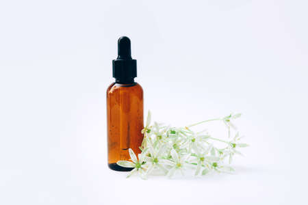 Natural cosmetic skincare bottle on light background. Natural beautyの写真素材