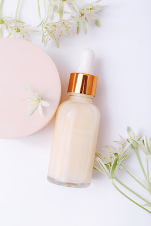 Natural cosmetic skincare bottle on light background. Natural beautyの写真素材