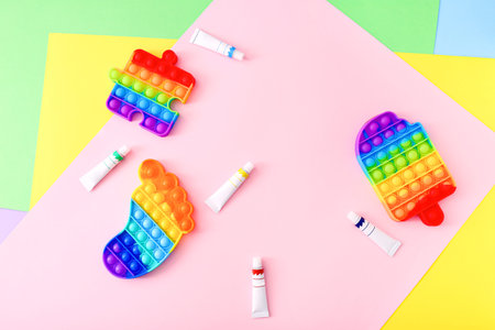 New trendy popular silicone colorful anti stress toys for children and paints on colorful...