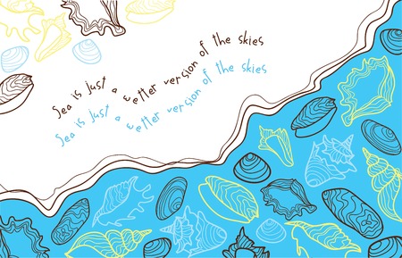 Beautiful Background with hand drawn seashells and textのイラスト素材