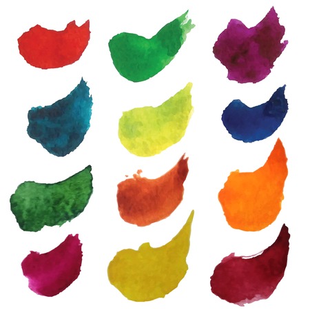 Set of colorful watercolor brush strokes isolated on whiteのイラスト素材