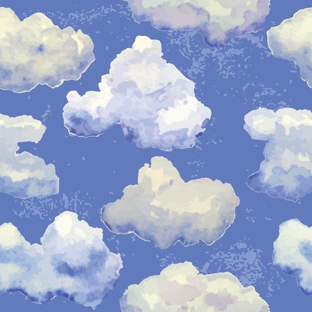 seamless pattern with watercolor cute clouds on blue skyのイラスト素材