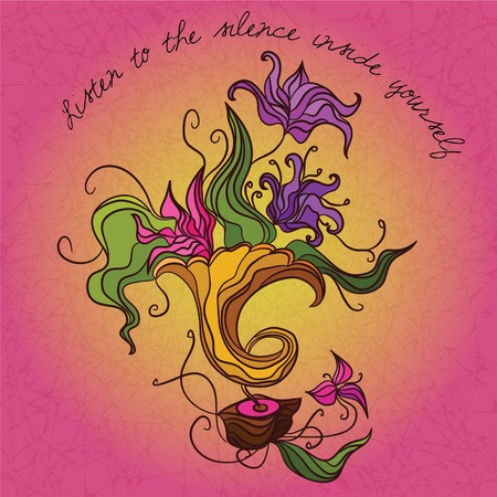 Vector creative illustration of gramophone with flowers on scrached background  Grunge banner with place for text のイラスト素材
