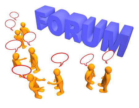 3d illustration looks many humans with talk bubbles and worth forum.の写真素材