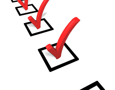 3d illustration looks questionnaire with a red tick.の写真素材