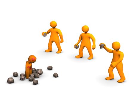 3d illustration looks orange cartoon during a stoning sentence.の写真素材