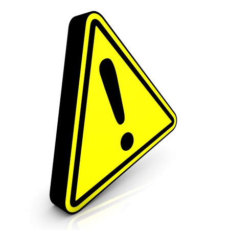 Yellow attention sign on the white mirror.の写真素材