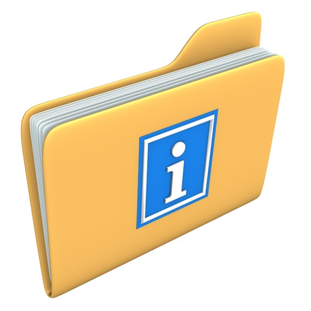 Yellow folder with blue information symbol on the white backround の写真素材