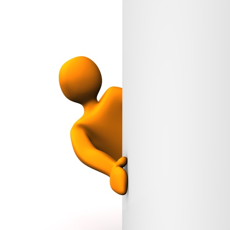 Orange cartoon as stalker on the white background の写真素材