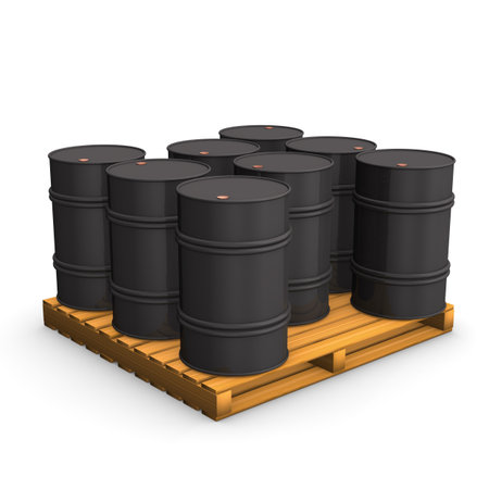 Pallet with oil barrels on the white background の写真素材