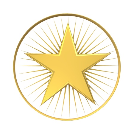 Golden star in a ring on the white background の写真素材