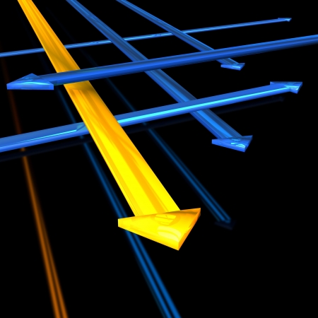 Direction arrows in blue and yellow colors. White background.の写真素材