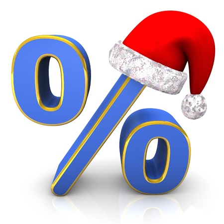 Blue percent symbol with santa cap  White background の写真素材