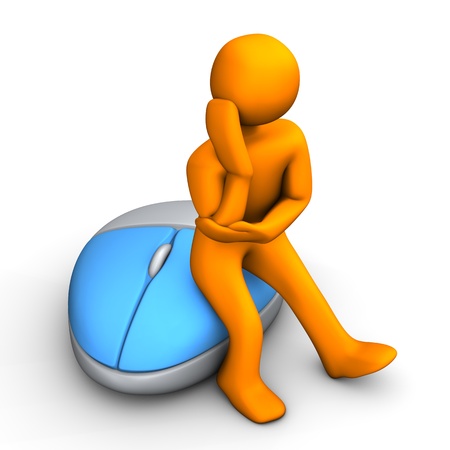 Orange cartoon character with optical pc mouse.の写真素材