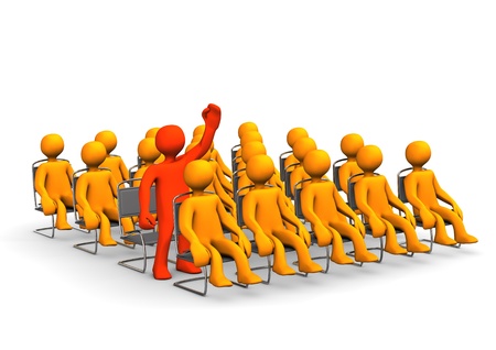 Red cartoon character has a question during a training.の写真素材