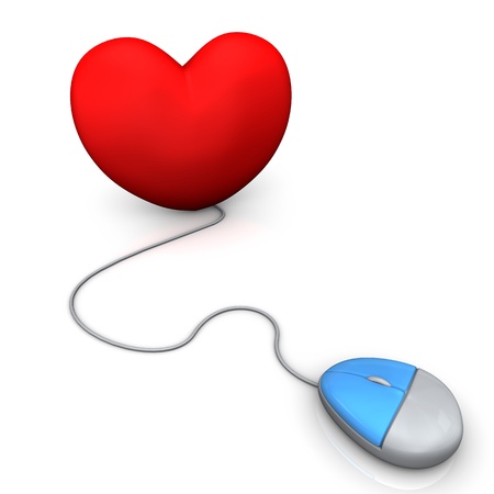 PC mouse with red heart on the white background.の写真素材