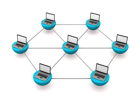 Network with laptops on the white background の写真素材