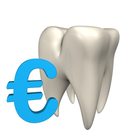 Blue euro symbol with clean tooth  White background の写真素材