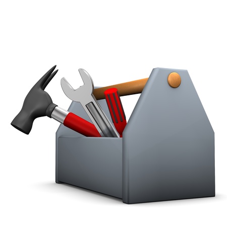 Tool box with wrench, hammer and screwdriver の写真素材