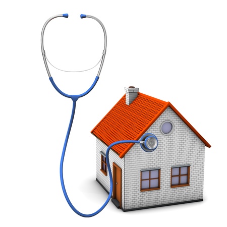 House with stethoscope on the white background.の写真素材