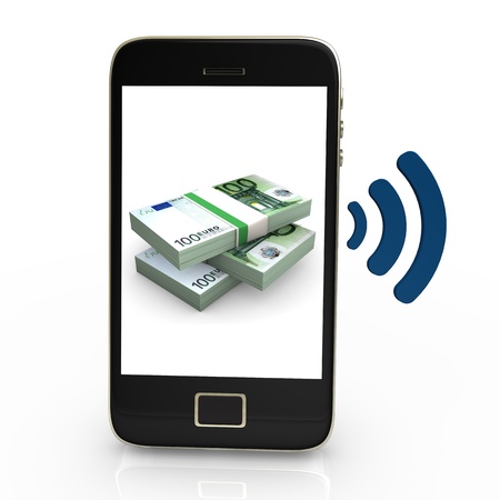 Black smartphone with white NFC Symbol,on white background の写真素材