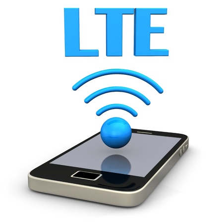 Smartphone with radio symbol and blue text LTE の写真素材
