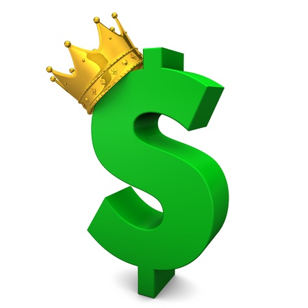 Green dollarsymbol with golden crown. White background.の写真素材