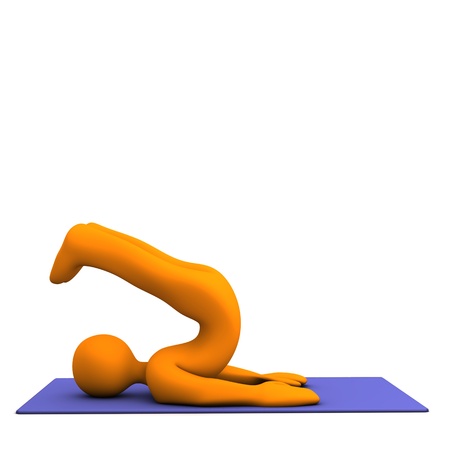 Orange cartoon character makes sport. White background.の写真素材