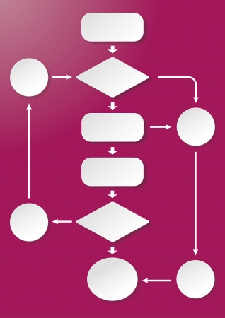 Long flowchart with paper labels on the purple background のイラスト素材