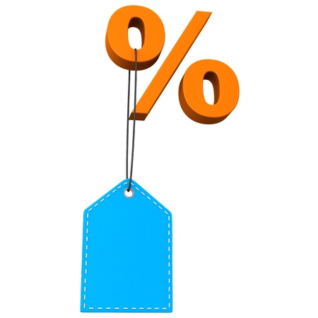 Symbol of percent with blue shopmark on the white background.の写真素材