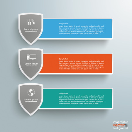 Protection shields with banners on the grey background.    のイラスト素材