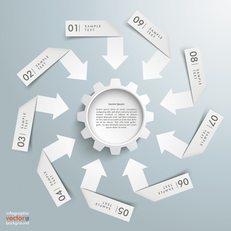 Gear with 9 broken arrows on the grey background. のイラスト素材