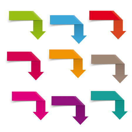 Colored arrow banners on the grey background. のイラスト素材