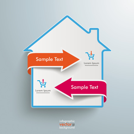 Infographic design with house and arrows on the grey background. のイラスト素材