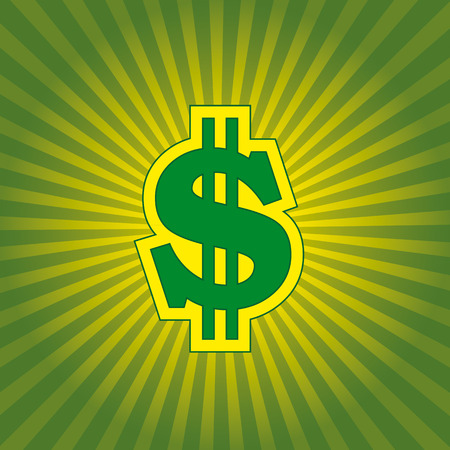 Dollar symbol with sun stripes and green colors. のイラスト素材