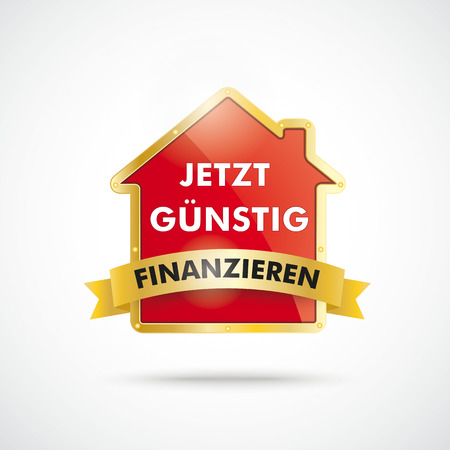 Infographic with house on the white background. German text "jetzt guenstig finanzieren", translate "attractive financing now".のイラスト素材