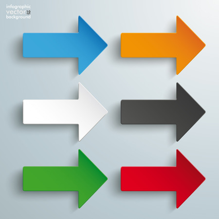 6 colored arrows on the grey background. のイラスト素材