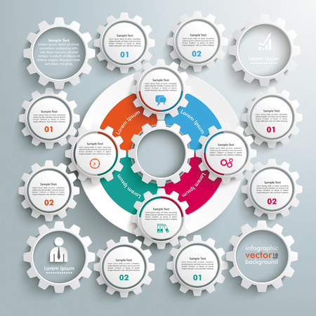Infographic with gears and white ring on the grey background. Eps 10 vector file.のイラスト素材
